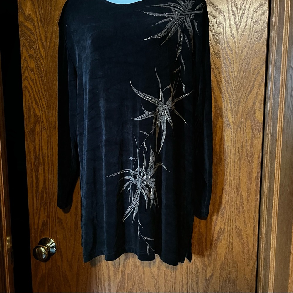 Picadilly Fashion black stretchy tunic with gold and brown accents-XL